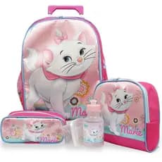 Kit Mochila Escolar Infantil Rodinhas Gatinha Marie Tamanho G