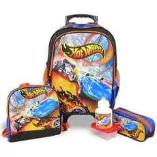 Kit Mochila Escolar HotWheels Rodinhas Com Lancheira Térmica e Estojo