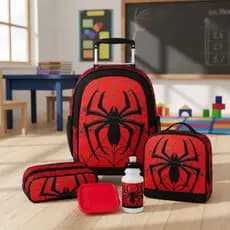 Kit Mochila Infantil De Rodinhas Spider Aranha Escolar C/ Lancheira Estojo Garrafinha E Pote