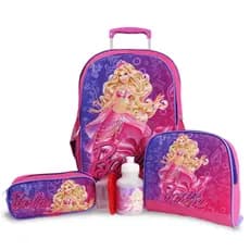 Kit Mochila Escolar Infantil Rodinhas Barbie Sereia G
