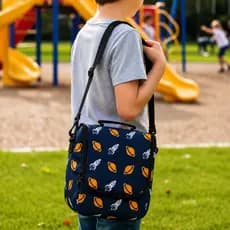 Lancheira Infantil Foguete Preto Térmica Bolsa Frasqueira Almoço Escolar