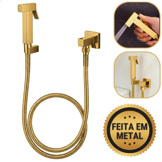 Ducha Higiênica Banheiro Inox Chuveirinho Higiênico Banheiro Em Metal Completa 1/4 De Volta Dourada