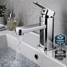Torneira Para Pia de Banheiro Monocomando Torneira Bica Baixa Aço Inox Metal Água Quente e Fria