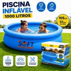 Piscina Infantil 1000 Litros Redonda Piscina Inflável com Borba PVC 168x51cm Piscina para Criança