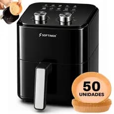 Air Fryer 4L Fritadeira Elétrica Sem Óleo 127V ou 220V Assadeira Preta Softinox + 50 Formas Papel