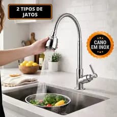 Torneira Gourmet Cozinha Bancada Mesa Flexível 2 Jatos Bica Móvel Inox Cromado Água Fria Pia
