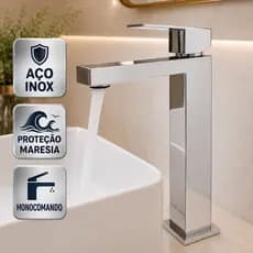 Torneira para Pia de Banheiro em Inox Anti Maresia Torneira Banheiro Misturadora Bica Alta e Baixa