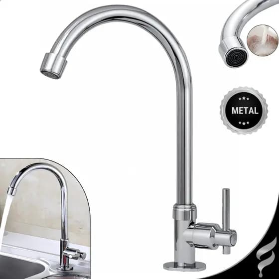 Torneira Pia Banheiro Lavatório Metal Baixa Mesa Bancada Bica Móvel 360° Luxo 1/4 Volta Cromada