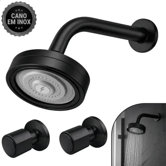 Ducha Chuveiro Auto Limpante Banheiro Piscina Cromado Articulável Gás Solar 20cm Inox Redondo