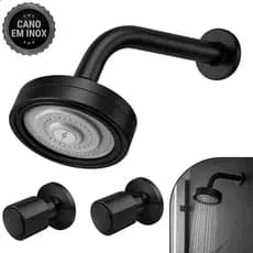 Ducha Chuveiro Auto Limpante Banheiro Piscina Cromado Articulável Gás Solar 20cm Inox Redondo