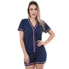 Pijama Americano Feminino Baby Doll Curto Verão Malha Blogueira Conforto