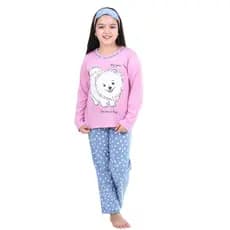 Pijama Feminino Longo Infantil Com Tapa Olho Estampado