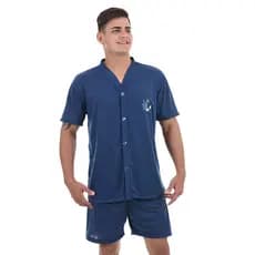 Pijama Curto Com Botão Masculino Liso Adulto