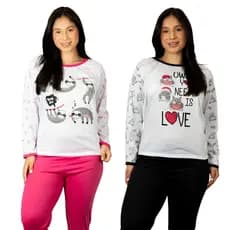 Kit 2 Conjunto Baby Doll Estampado Longo Adulto Inverno Feminino Pijama Dool Longo Frio Calça Blusa