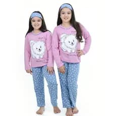 Kit 2 Pijama Infantil Longo Estampado Com Tapa-Olho Feminino Moda Infantil Confortável