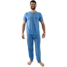 Pijama Adulto Masculino Longo Confortavel Manga Curta Malha