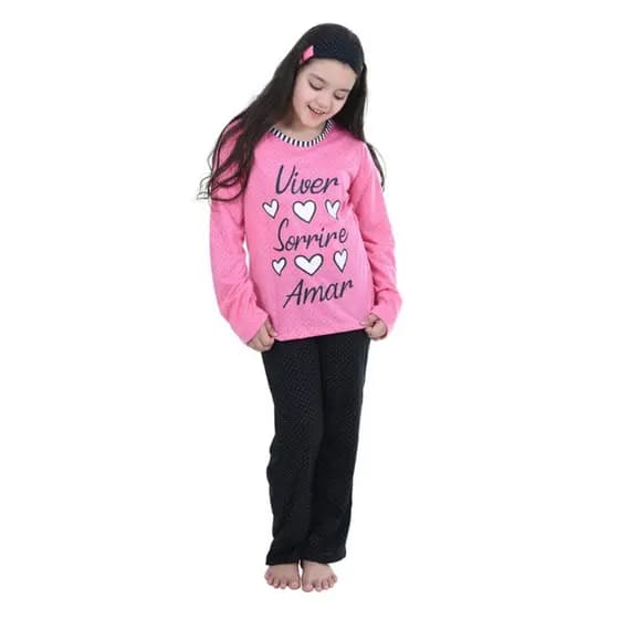 Pijama Infantil Longo Estampado Feminino Com Tapa-Olho Confortável Moda Infantil Roupa Para Dormir