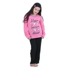 Pijama Infantil Longo Estampado Feminino Com Tapa-Olho Confortável Moda Infantil Roupa Para Dormir