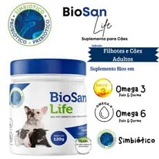 Suplemento simbiotico prebiotico Biosan Life 120g para Filhotes Adultos e cães em gestação
