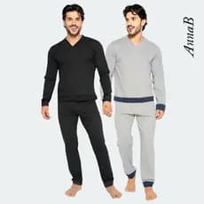 Pijama Masculino de Algodão Kit 2 Conjunto de Inverno Manga Longa