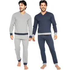 Kit 2 Pijama Masculino Longo Adulto Blusa Manga Comprida Algodão Inverno Noite