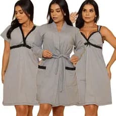 Kit 2 Camisola Feminina Maternidade Amamentação + Robe de Algodão
