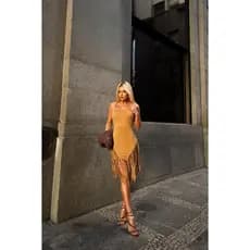 Vestido Suede Feminino Com Franjas Estilo Country Boho Chic Rodeio