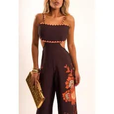 Macacão Pantalona Boho Chic Com Recorte Lateral e Estampa Floral