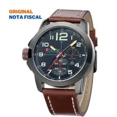 Relógio de Pulso Masculino Curren 8182 Preto Sport Pulseira de Couro Marrom