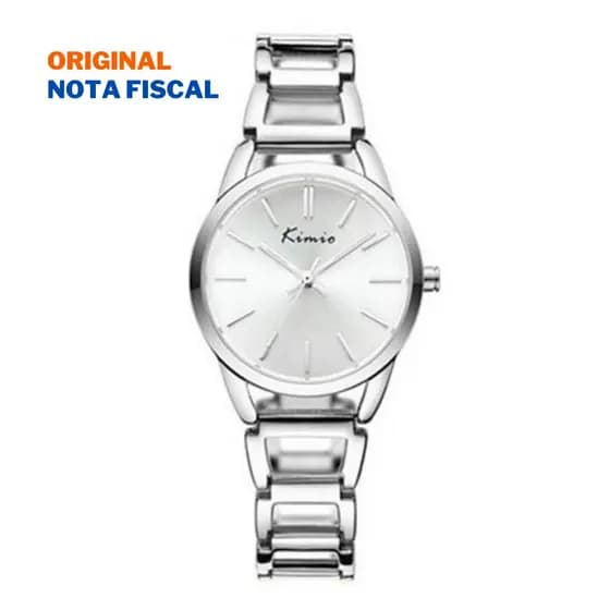 Relógio Feminino Kimio KW6105 Prata Redondo Pulseira de Metal Prateado