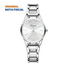 Relógio Feminino Kimio KW6105 Prata Redondo Pulseira de Metal Prateado