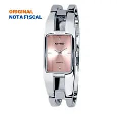 Relógio Feminino Kimio KW1601 Prata Rosa Retangular Bracelete Prateado
