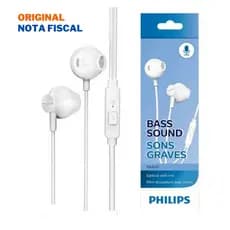 Fone de Ouvido Philips TAUE101 Branco Earbud com Microfone Grave Potente Som Nítido Leve Confortável