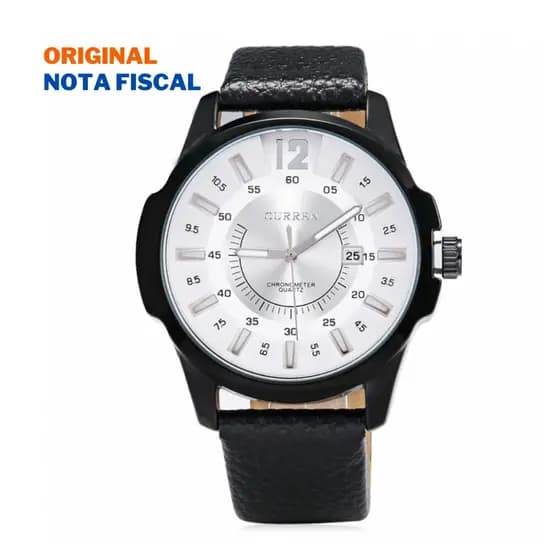 Relógio Masculino Curren 8123 Preto Branco Social Pulseira de Couro Preta 01-PT/PT/BR