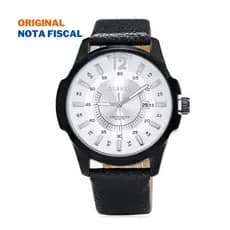 Relógio Masculino Curren 8123 Preto Branco Social Pulseira de Couro Preta 01-PT/PT/BR