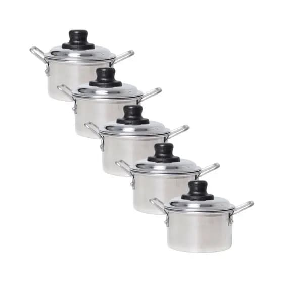 Kit com 5 Mini Panelinhas N°8 Cor Polido de Alumínio - Para Buffets e Restaurantes