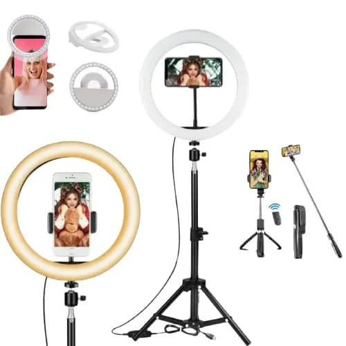 Iluminador Ring Light Led 14 Polegadas 35cm Usb Tripé 210cm + bastão selfie e ring celular