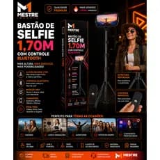 Bastão de Selfie 1,7m com Controle Remoto Bluetooth – Compatível com iPhone, Galaxy e Android