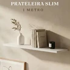 Prateleira Suspensa Slim 1 Metro MDF Branco para Quadros e Livros Nicho Parede Decorativo