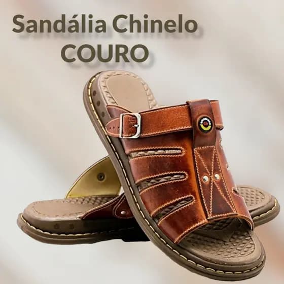 Sandália masculina couro Chinelo Couro masculino  Franciscana Masculino Ortopédico presente dia pais