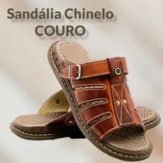 Sandália masculina couro Chinelo Couro masculino  Franciscana Masculino Ortopédico presente dia pais
