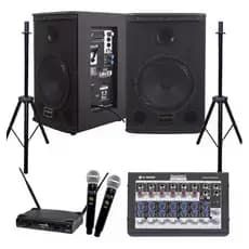 Kit Ativa Passiva Saga 8 + tripé + Mesa 8 Canais + Sistema de microfone sem fio