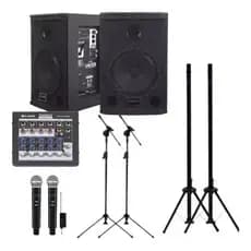 Kit Saga 8 Ativa Passiva Mesa 6 Canais Mic Ls302 Pedestais