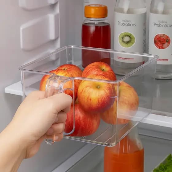 Organizador de Geladeira Com Alça Mantimentos Armário Cozinha