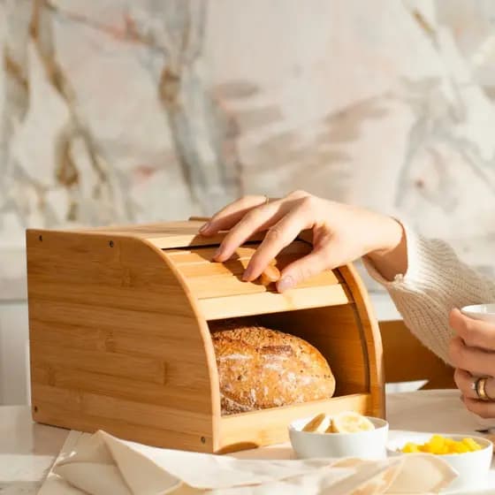Porta Pão Sense com Abertura Frontal Bambu Mesa Posta