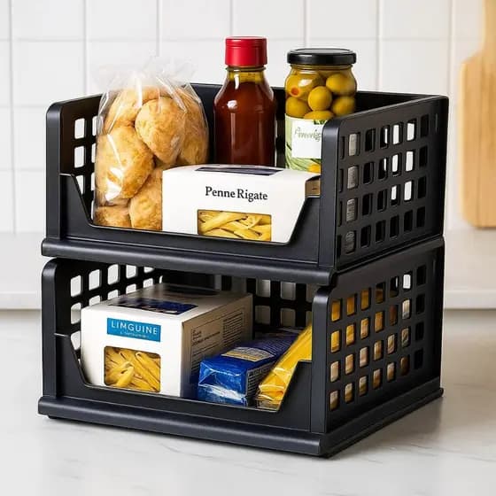 Kit Organizador Empilhável de Armário Despensa Cozinha Caixa Organizadora Prateleira