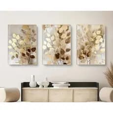 Quadro decorativo ,ambientes diversos , ,trilogia em tons pasteis e dourado ,tons neutros , design minimalista