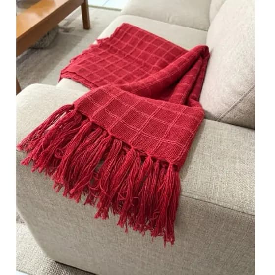 Manta xale para Sofá, Vermelha, tear Manual ,franjas amarradas manualmente , decoração Natal.