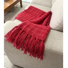 Manta xale para Sofá, Vermelha, tear Manual ,franjas amarradas manualmente , decoração Natal.