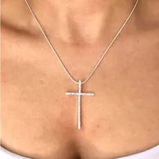 Pingente Banhado a Ouro ou Prata Modelo Cruz com Pedra de Strass